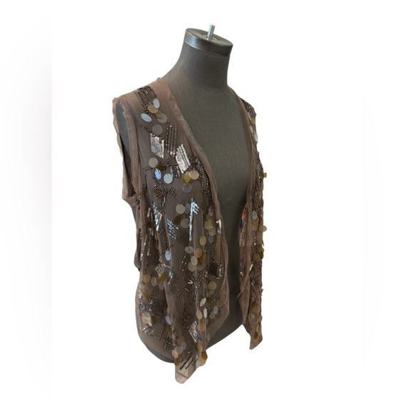 Chico's Embellished Mesh Vest Taupe Sequin Beaded Size M - Picture 4 of 11